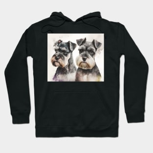 Two Miniature Schnauzers Playing Watercolour Painting Hoodie